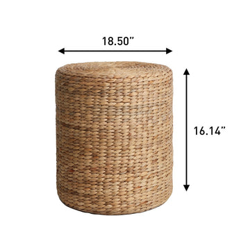Zoey 18.5" Modern Coastal Hand-Woven Hyacinth Stool/Ottoman